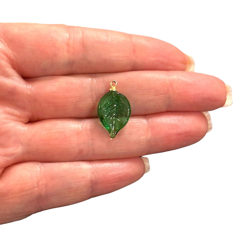 Hand Made Murano Glass Leaf Charm With 24Kt Gold Plated Pin