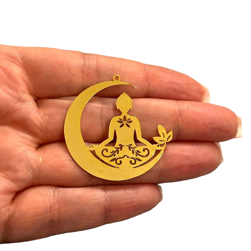 24Kt Gold Plated Yoga Girl Crescent Charm, Laser Cut Yoga Girl Crescent Charm