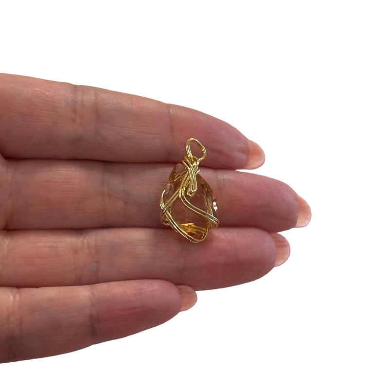 24Kt Gold Plated Wire Wrapped Rose Glass Charm