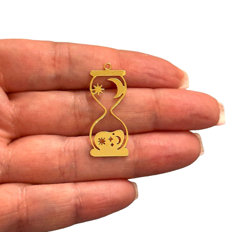 24Kt Gold Plated Sand Watch Charm, Laser Cut Sand Watch Charm