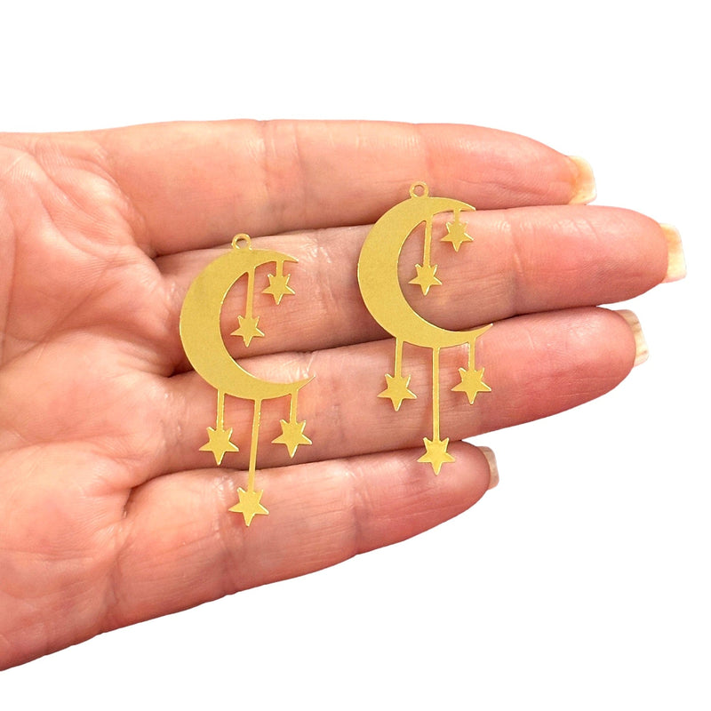 24Kt Gold Plated Crescent Moon and Stars Charms,Laser Cut Moon and Stars Charms, 2 pcs in a pack