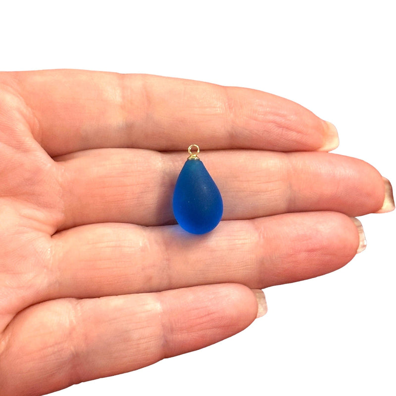 Hand Made Murano Glass Frosted Drop Charm With 24Kt Gold Plated Pin