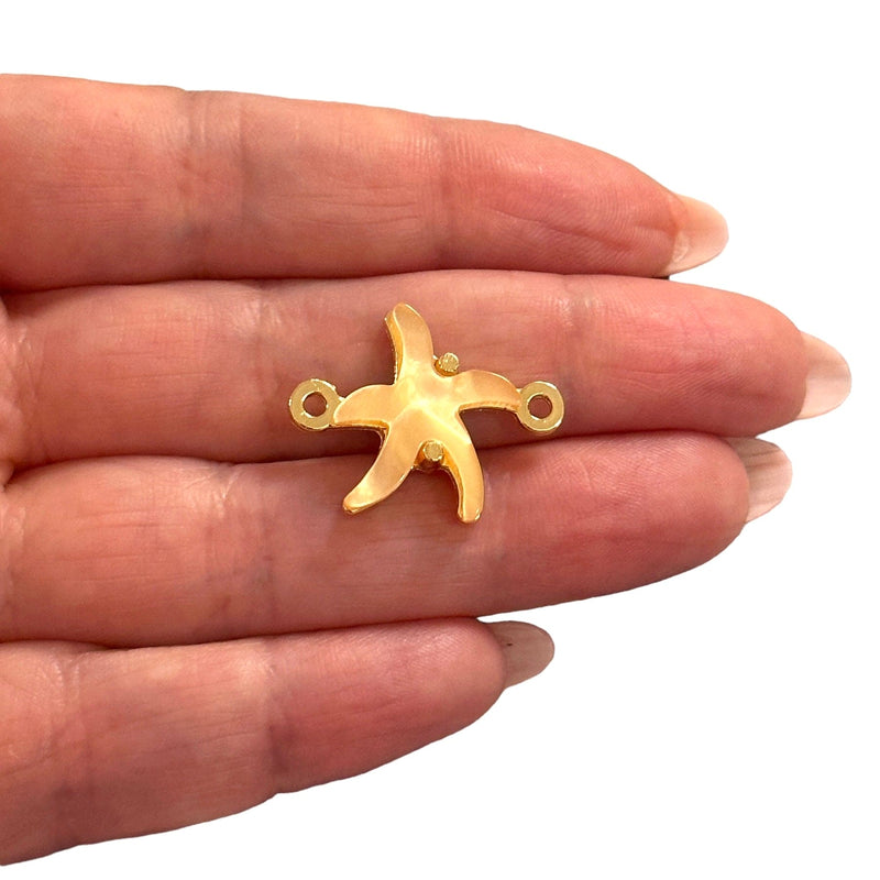 24Kt Gold Plated Brass&Hand Made Resin Starfish Double Loop Connector Charm