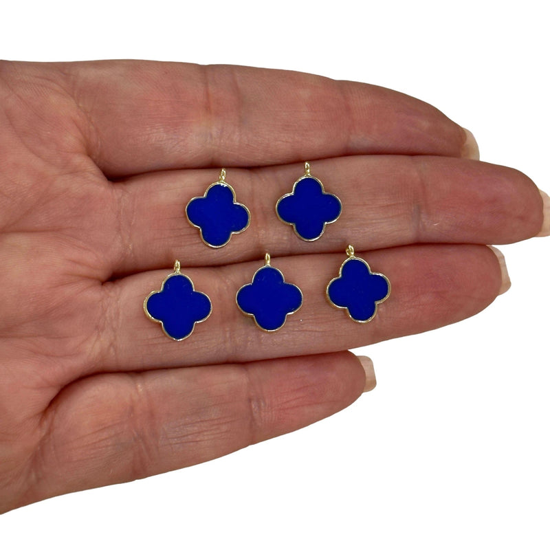 24Kt Gold Plated Navy Enamelled Clover Charms, 5 pcs in a Pack