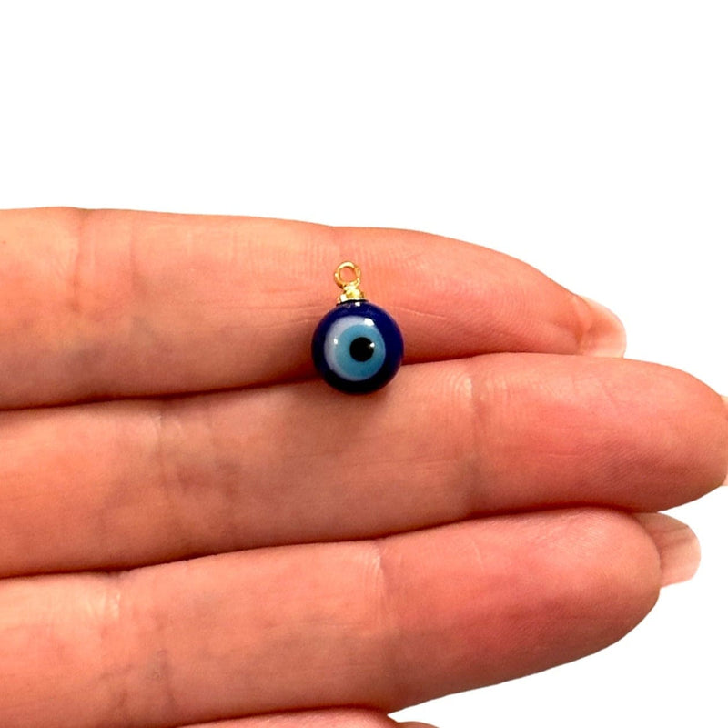 Hand Made Murano Glass Round Evil Eye Charm with 24Kt Gold Plated Pin