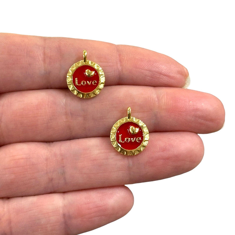 24Kt Gold Plated Red Enamelled Love Charms, 2 pcs in a pack