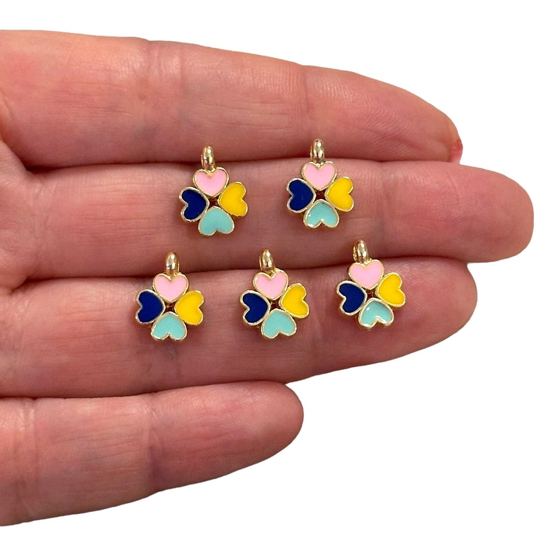 24Kt Gold Plated Multicolor Enamelled Clover Charms, 5 pcs in a Pack