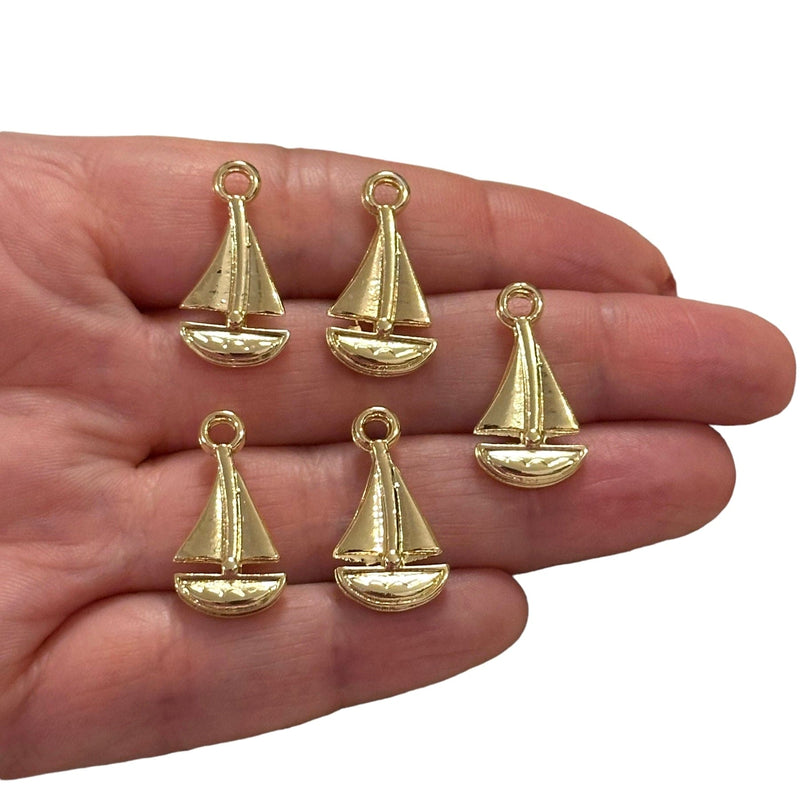 24Kt Gold Plated Sailing Boat Charms, Gold Travel Charms, 5 pcs in a pack