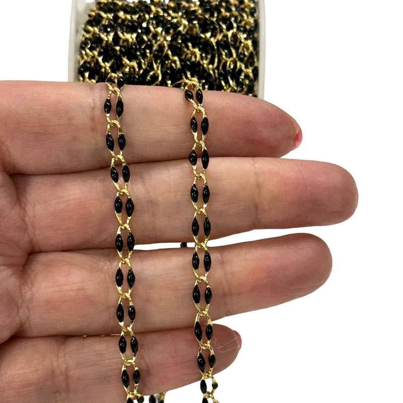 Black Enamelled Gourmet Chain, 24Kt Gold Plated Gourmet Chain