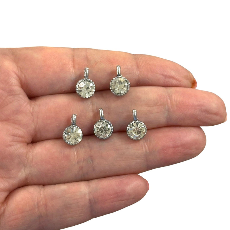 Cubic Zirconia CZ, Rhodium Plated Charms, 5 Pcs in a pack