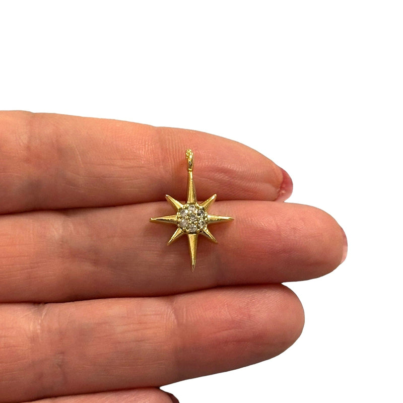 24Kt Gold Plated North Star Charm With Clear CZ