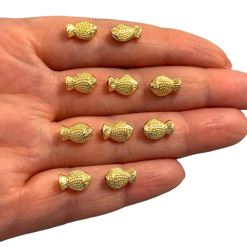 24Kt Gold Plated Fish Spacer Charms, 10mm Gold Fish Spacers,  10 pcs in a pack