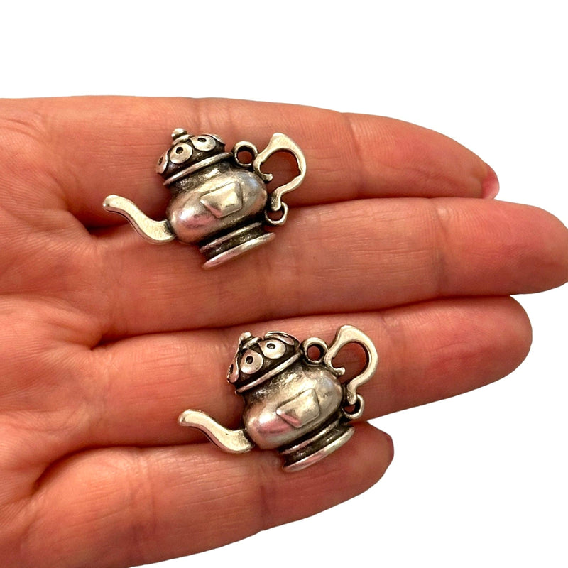 Antique Silver Plated Tea Pot Charms, Silver Tea Time Collection Charms. 2 pcs in a pack