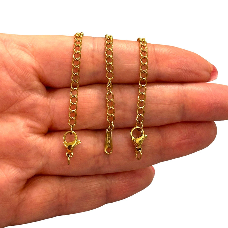 24K Gold Plated Stainless Steel 2 Inch Chain Extender With Lobster Clasp and Connector Tag