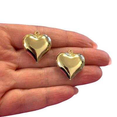 24Kt Gold Plated Hollow Puffed Heart Pendants, 2 pcs in a pack