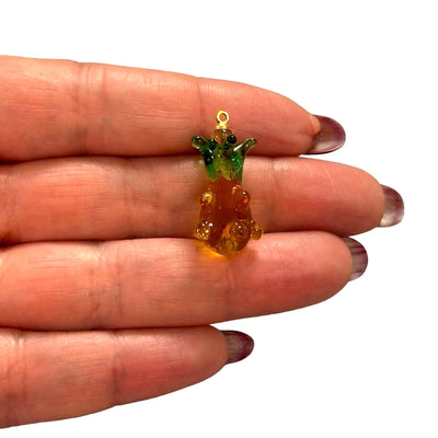 Hand Made Murano Glass Pineapple Charm With 24Kt Gold Plated Pin