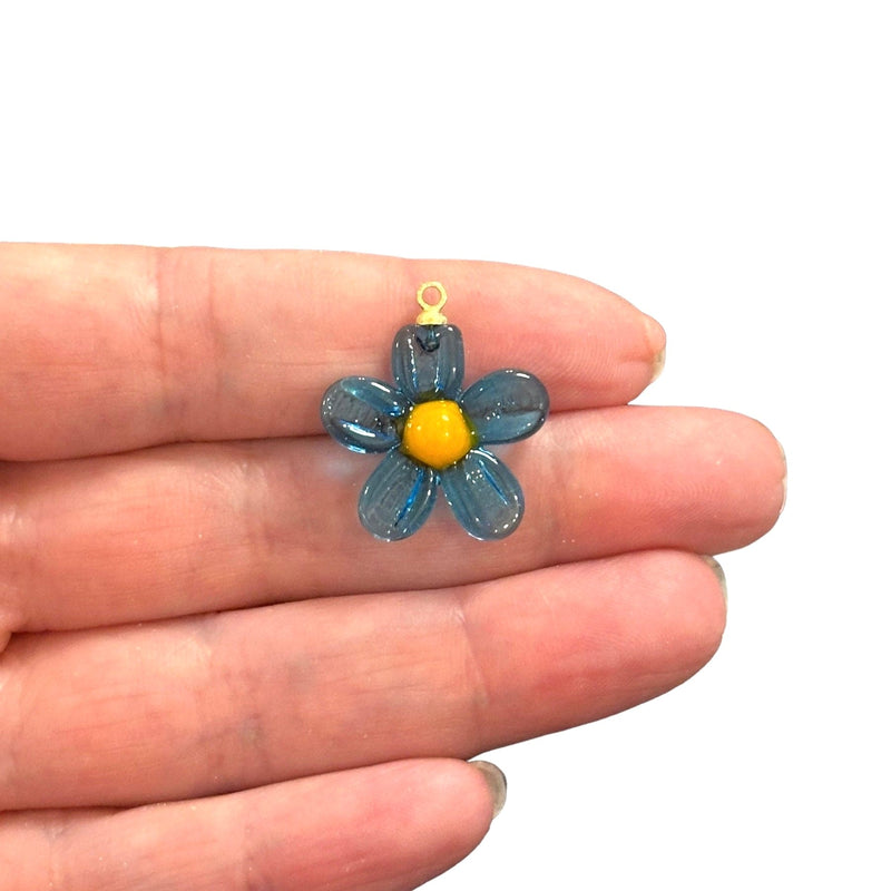 Hand Made Murano Glass Flower Charm With 24Kt Gold Plated Pin