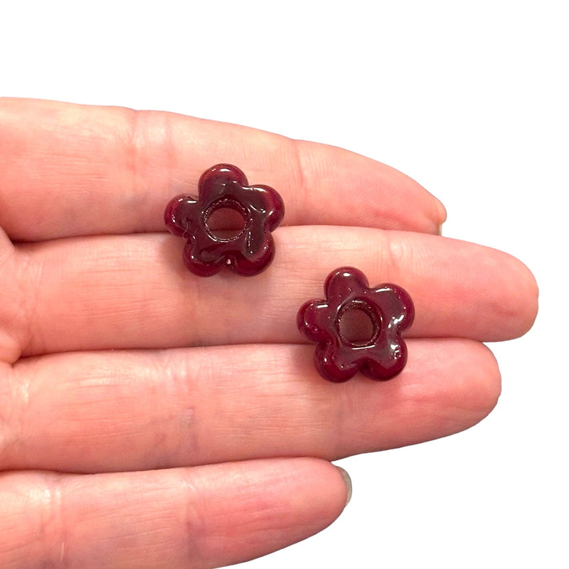 Hand Made Murano Glass Flower Charms With 5mm Holes, 2 pcs in a pack