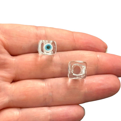 Hand Made Murano Glass Square Beads Featuring 4-Side Evil Eye, 2 pcs in a pack