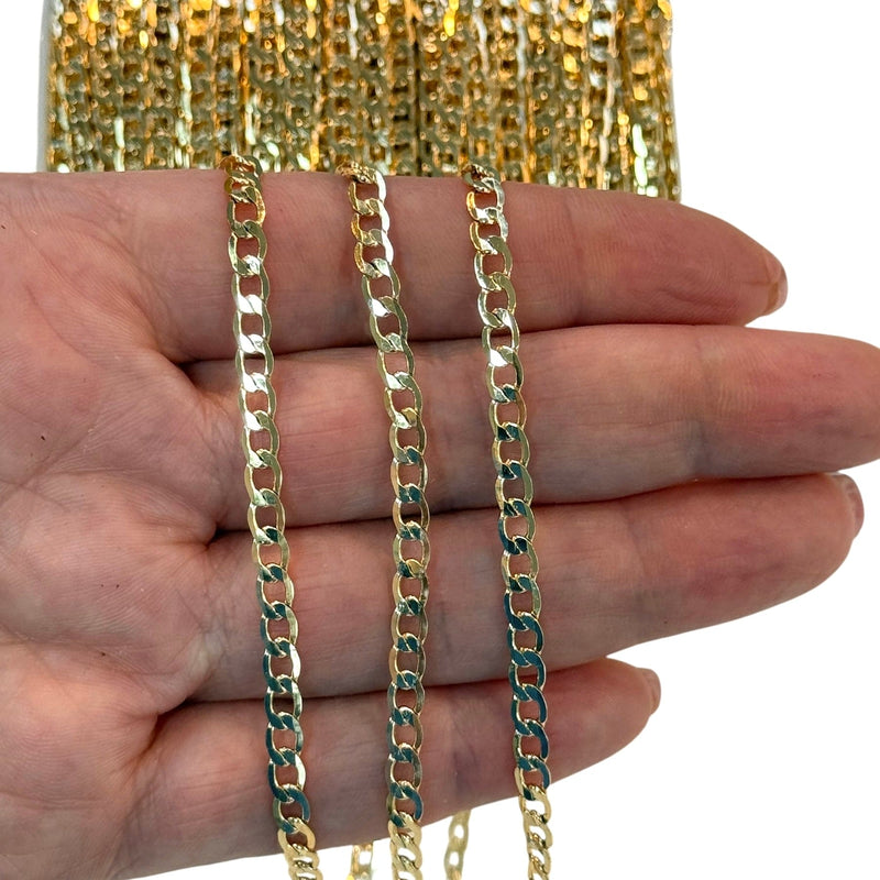 24Kt Gold Plated 4mm Solid Curb Brass Chain, 24Kt Gold Plated Chain, 24Kt Gold Plated Necklace Chain, Bracelet Chain,