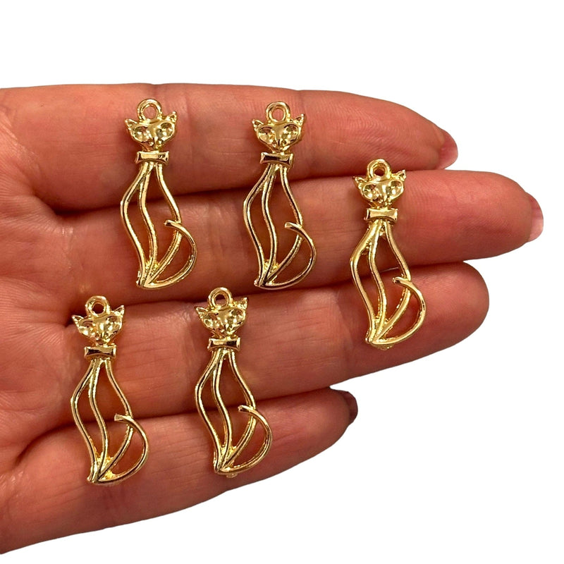 24Kt Gold Plated Cat Charms, Gold Cat Collection Charms, 5 pcs in a pack