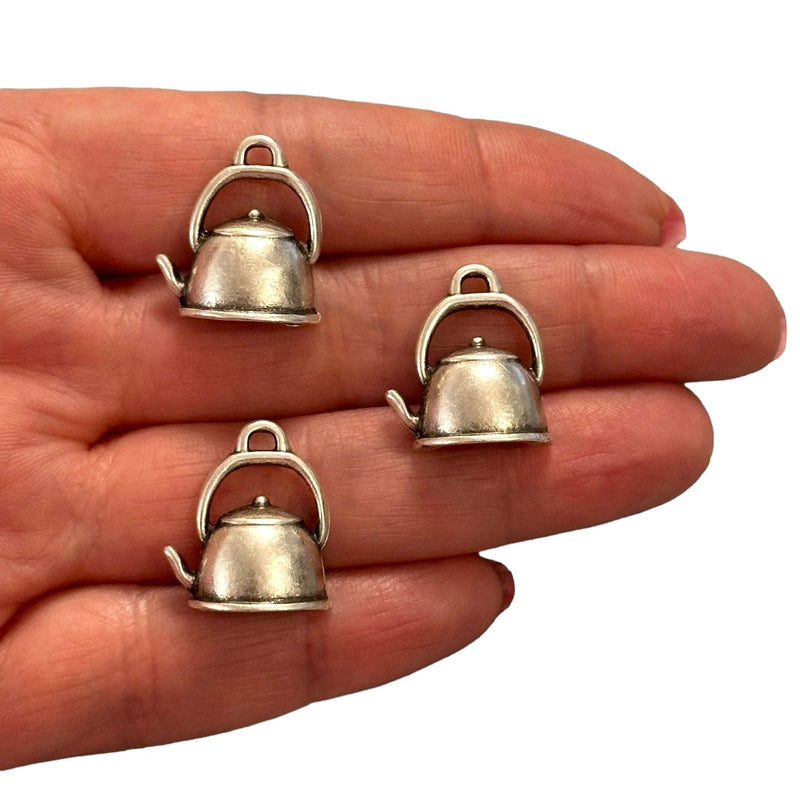 Antique Silver Plated Tea Pot Charms, Silver Tea Time Collection Charms, 3 pcs in a pack