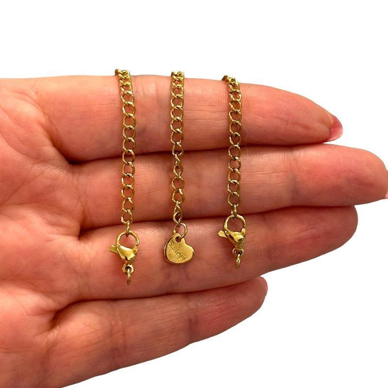 24K Gold Plated Stainless Steel 2 Inch Chain Extender With Lobster Clasp and Heart Tag