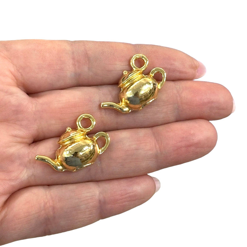 24Kt Gold  Plated Tea Pot Charms, Gold Tea Time Collection Charms, 2 pcs in a pack