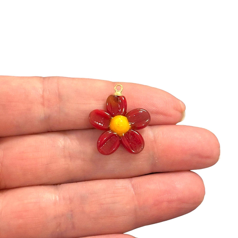 Hand Made Murano Glass Flower Charm With 24Kt Gold Plated Pin