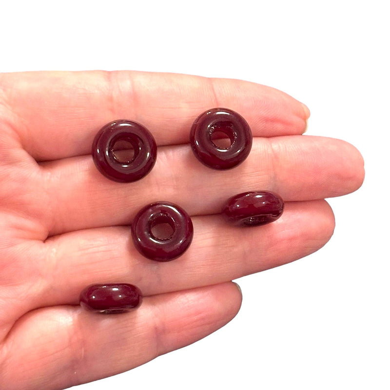 Hand Made Murano Glass Rondelle Beads With 5mm Holes, 5 pcs in a pack