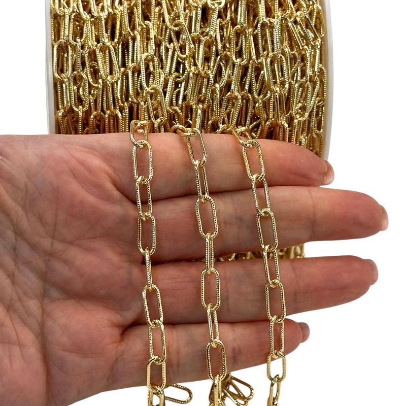 24Kt Shiny Gold Plated Open Link Chain, 12x6 mm Gold Plated Chain