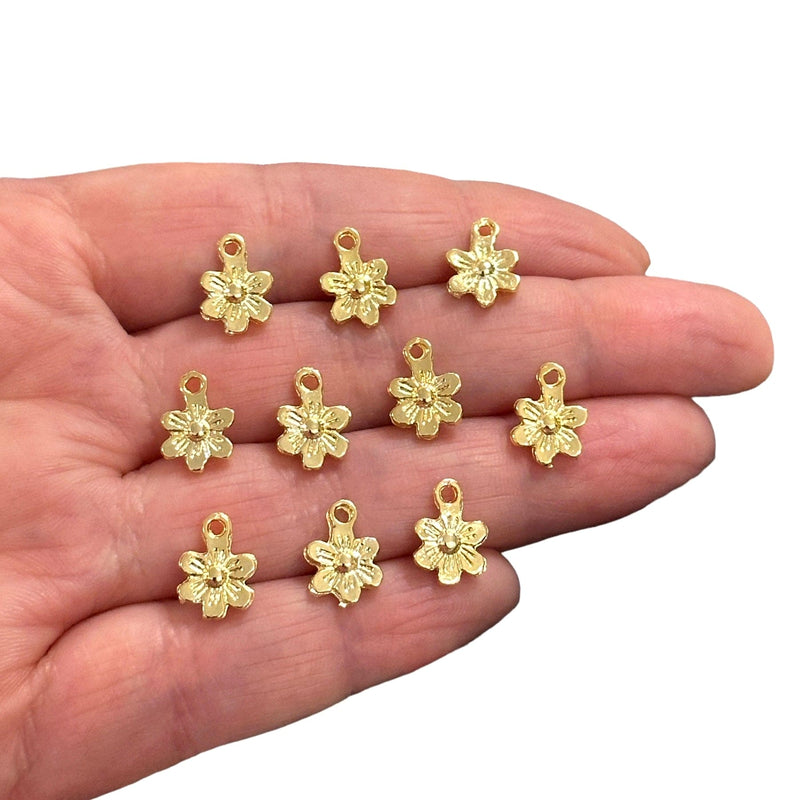 24Kt Gold Plated Flower Charms, 10 pcs in a pack