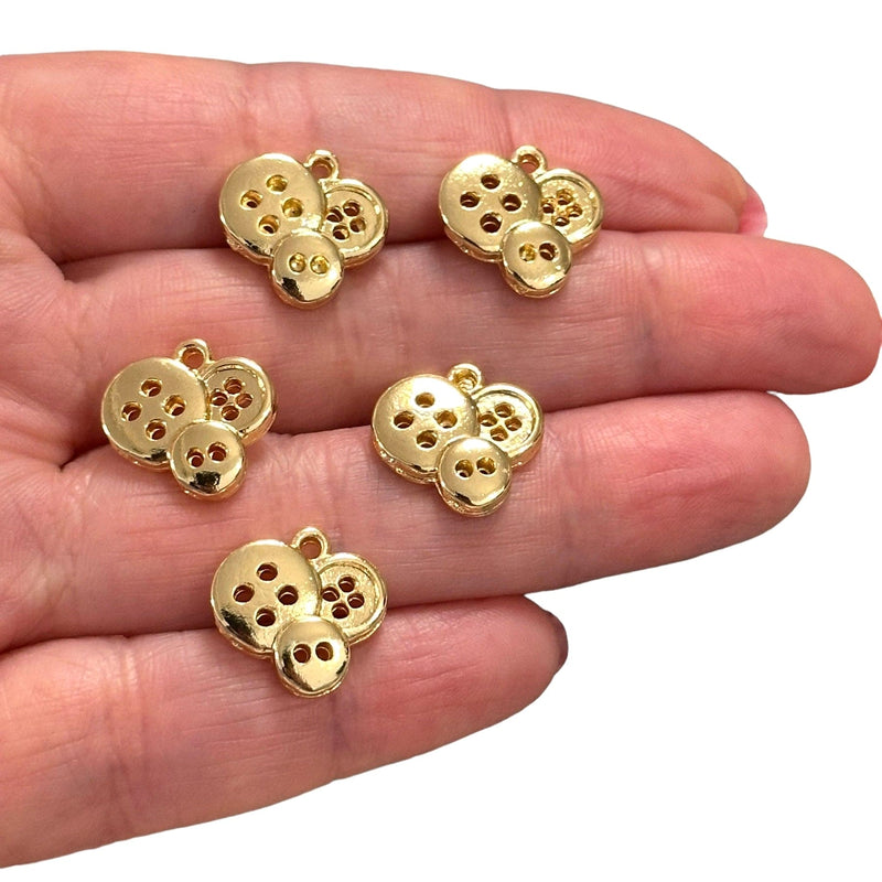 24Kt Gold Plated Buttons Charms, Gold Sewing Charms, 5 pcs in a pack