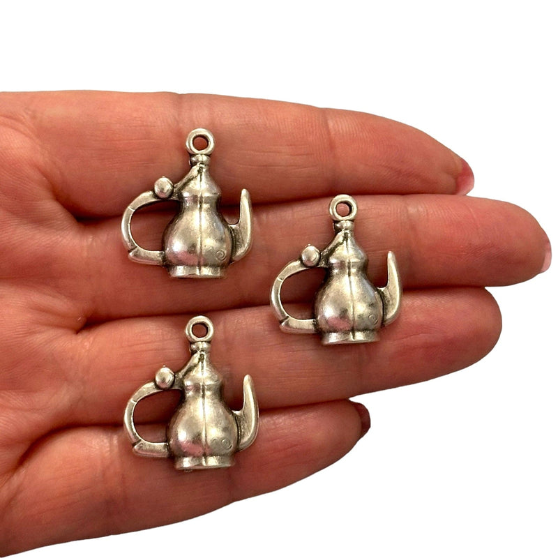 Antique Silver Plated Tea Pot Charms, Silver Tea Time Collection Charms, 3 pcs in a pack