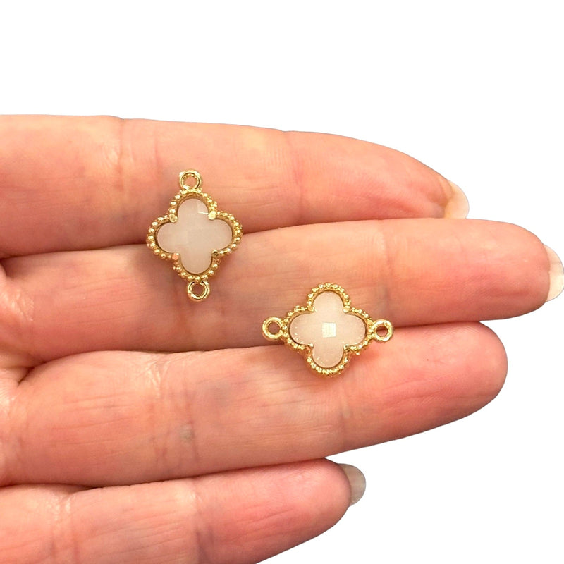 24Kt Gold Plated Opal Glass Clover Connector Charm, 2 pcs in a pack