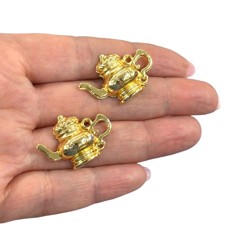 24Kt Gold Plated Tea Pot Charms, Gold Tea Time Collection Charms, 2 pcs in a pack