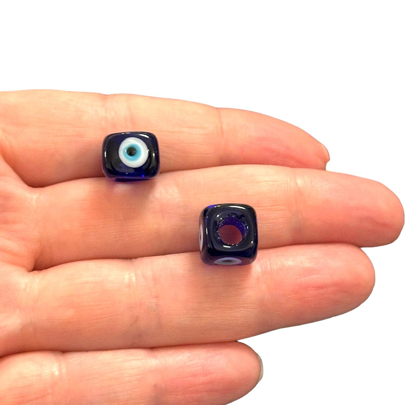 Hand Made Murano Glass Square Beads Featuring 4-Side Evil Eye, 2 pcs in a pack