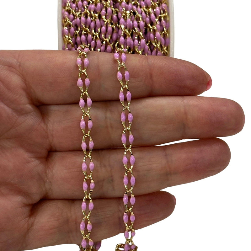 Lilac Enamelled Gourmet Chain, 24Kt Gold Plated Gourmet Chain