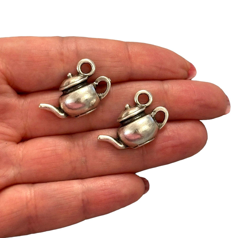 Antique Silver Plated Tea Pot Charms, Silver Tea Time Collection Charms, 2 pcs in a pack