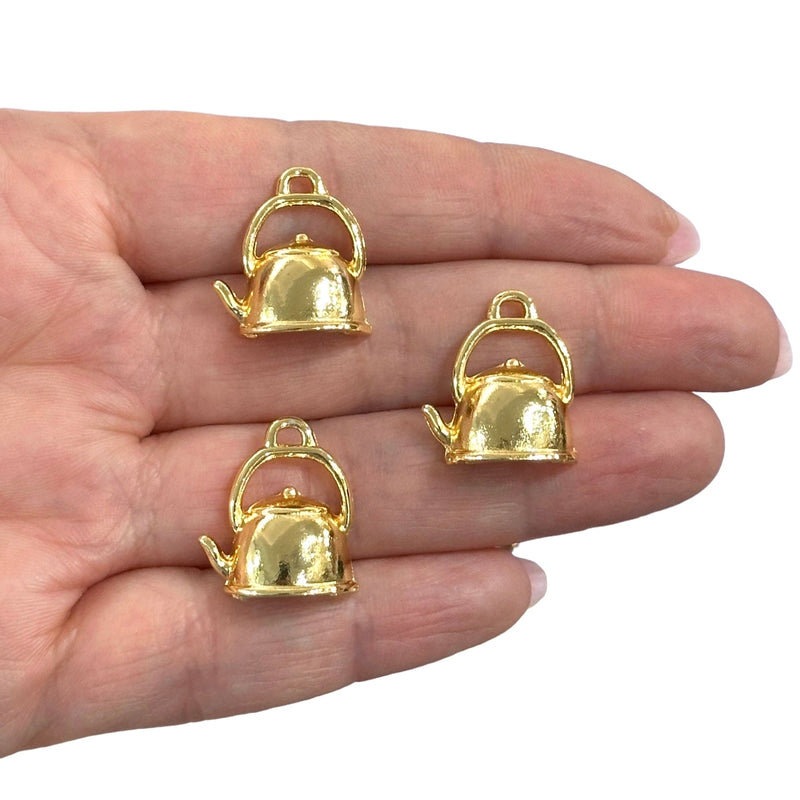 24Kt Gold Plated Tea Pot Charms, Gold Tea Time Collection Charms, 3 pcs in a pack