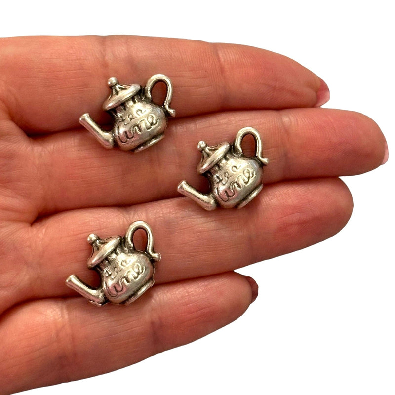 Antique Silver Plated Tea Pot Charms, Silver Tea Time Collection Charms, 3 pcs in a pack