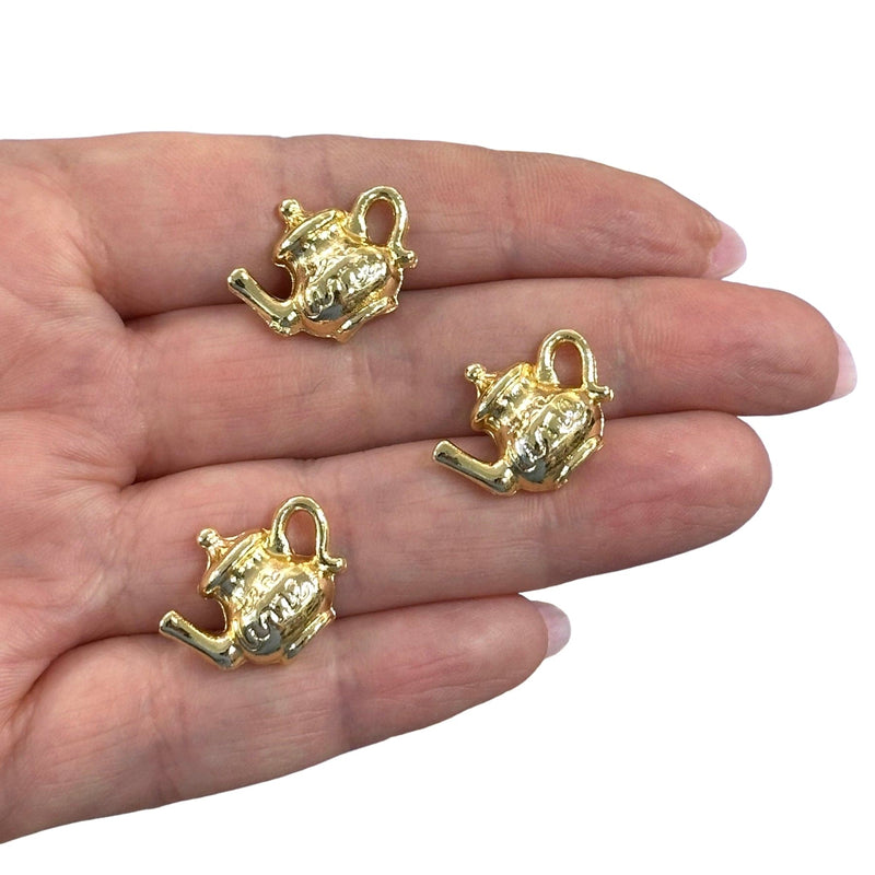 24Kt Gold Plated Tea Pot Charms, Gold Tea Time Collection Charms, 3 pcs in a pack