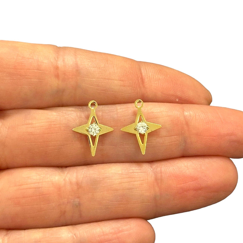 24Kt Gold Plated Cz North Star  Charms, 2 pcs in a pack