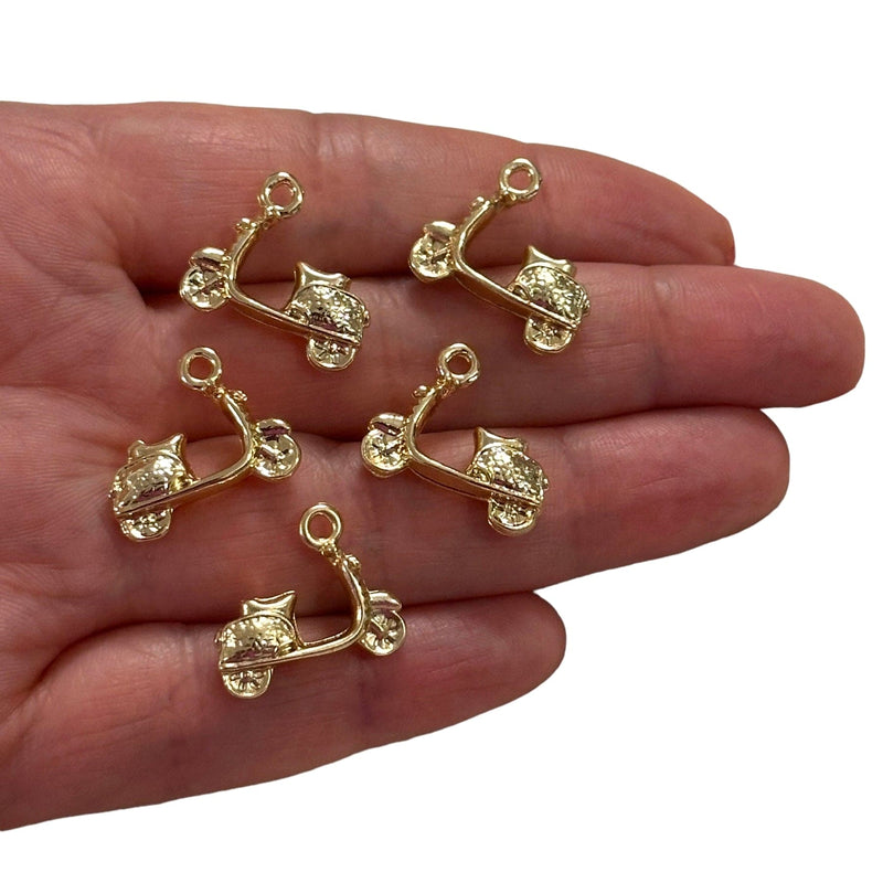 24Kt Gold Plated Scooter Charms, Gold Travel Charms, 5 pcs in a pack