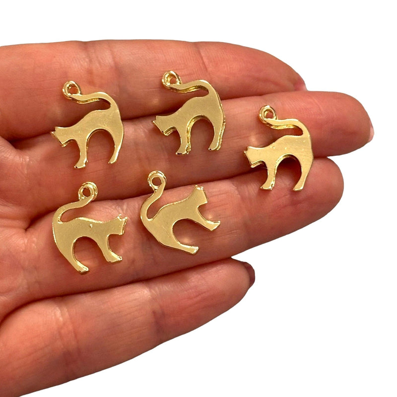 24Kt Gold Plated Cat Charms, Gold Cat Collection Charms, 5 pcs in a pack