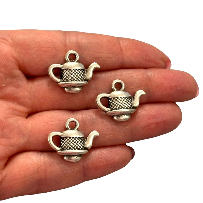 Antique Silver Plated Tea Pot Charms, Silver Tea Time Collection Charms, 3 pcs in a pack