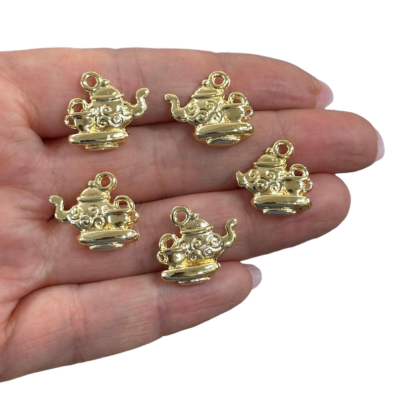 24Kt Gold Plated Tea Pot Charms, Gold Tea Time Collection Charms, 5 pcs in a pack