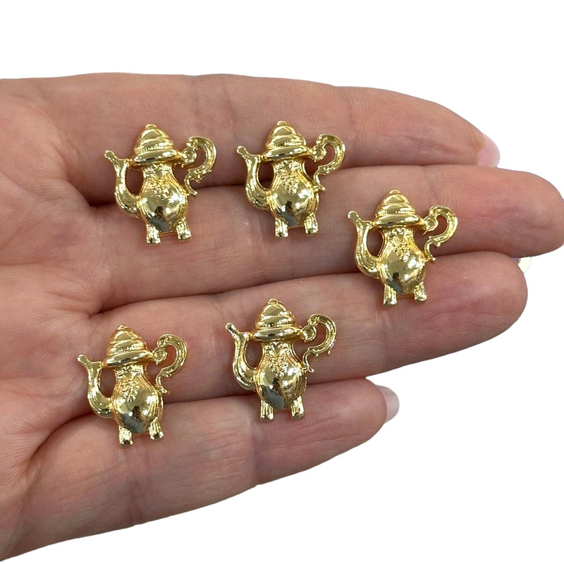 24Kt Gold Plated Tea Pot Charms, Gold Tea Time Collection Charms, 5 pcs in a pack