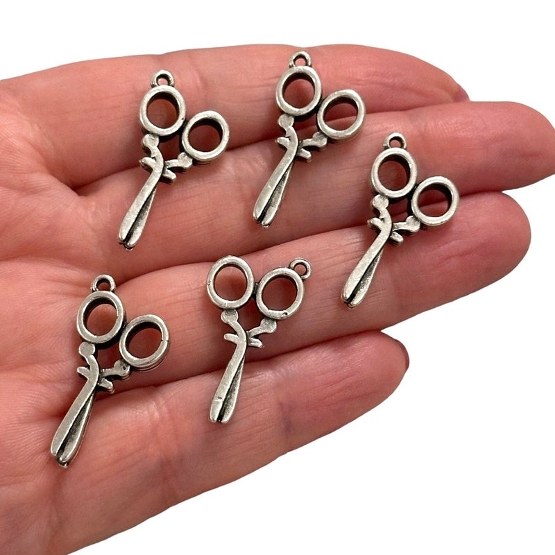 Antique Silver Plated Scissor Charms, Silver Sewing Charms, 5 pcs in a pack