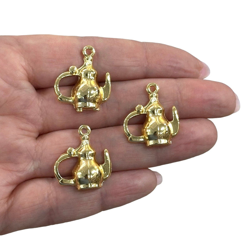 24Kt Gold Plated Tea Pot Charms, Gold Tea Time Collection Charms, 3 pcs in a pack